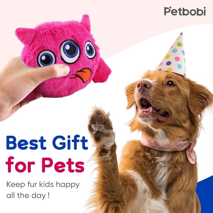 Petbobi Interactive Dog Toys Monster Active Ball for Dogs with Batteries, Self Moving Balls and Plush Cover for Small & Medium Dogs to Chase, Dog Toy Squeaky Crazy Bouncer Ball, Pink Bobby