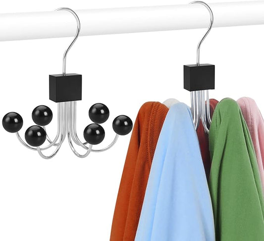 TOPIA HANGER Sweatshirt Hangers 2-Pack with 6 Wooden Balls, Purse Hanger, Scarf Hanger, Wooden Closet Hooks, Handbag Organizer, Bra Hanger, Accessory Organizers for Scarf, Tanktop, Hat, Hoodie CT82B