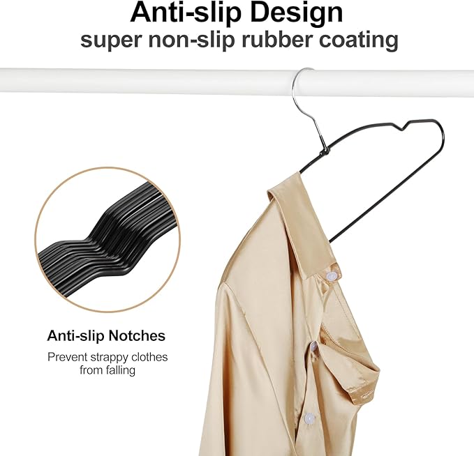 TOPIA HANGER Metal Hangers 30 Pack, Non Slip Clothes Hangers Space Saving, Heavy Duty Rubber Coated Wire Hanger for Coat, Shirt, Dress, Pants-Black, CT12H30