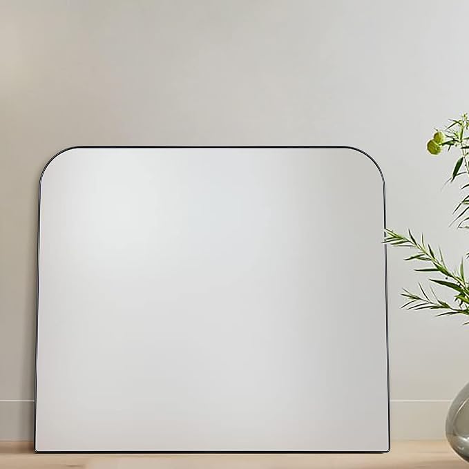 32x40'' Large Matt Black Arched Mantel Mirror Arch Rounded Corner Mirror for Bathroom, Living Room or Powder Room