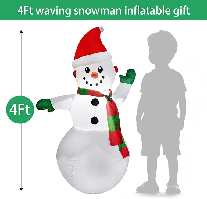 Mimi Funn 4FT Christmas Snowman Inflatables Blow Up Yard Decorations, Christmas Blow Up Snowman with Colorful Scarf for Indoor Outdoor Yard Garden Decorations