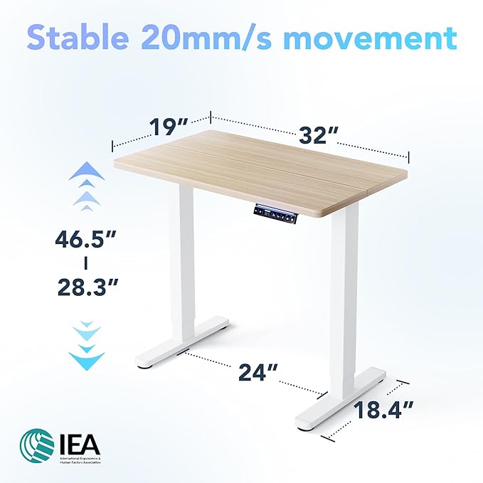 HUANUO AI-Powered Electric Standing Desk with Smart APP, Work with Alexa & Google, Adjustable Height, 6 Memory Settings, Sedentary Reminder, Ergonomic Sit-Stand Desk, 32-inch, Light Walnut