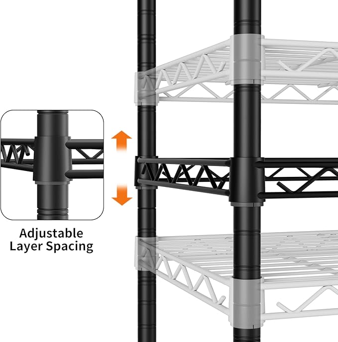 SINGAYE 4 Small Shelves Storage Shelf Wire Shelving Unit Metal Shelf Adjustable Organizers Storage Shelving with Wheels for Bathroom Laundry Room Kitchen Pantry12”D x 18”W x 45”H Black