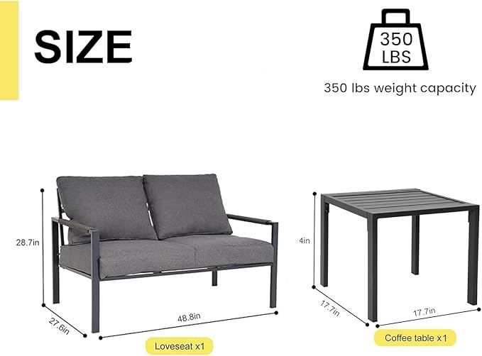 Sundale Outdoor 2 Pieces Patio Set Outdoor Metal Furniture Sets with Loveseat and Side Table, Outdoor Patio Couch for Garden, Backyard, Porch, or Balcony, All-Weather Patio Sofa with Cushions