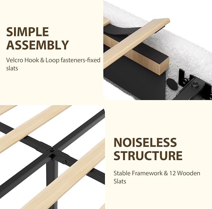 Queen Bed Frame, Teddy Velvet Boucle Bed Frame with 43.3"/45.3" Adjustable Upholstered Headboard, Rounded Corners, Mattress Foundation, No Box Spring Required, White