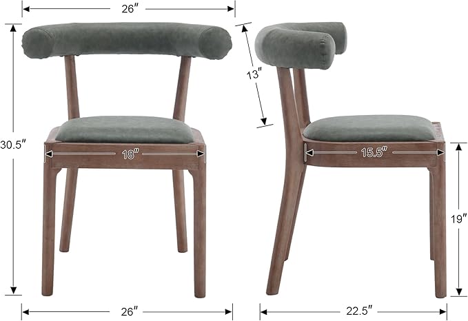 Kmax Dining Room Chairs Mid-Century Modern PU Kitchen Chairs with Natural Walnut Finished Frame, PU Curved Back, Set of 4, Green