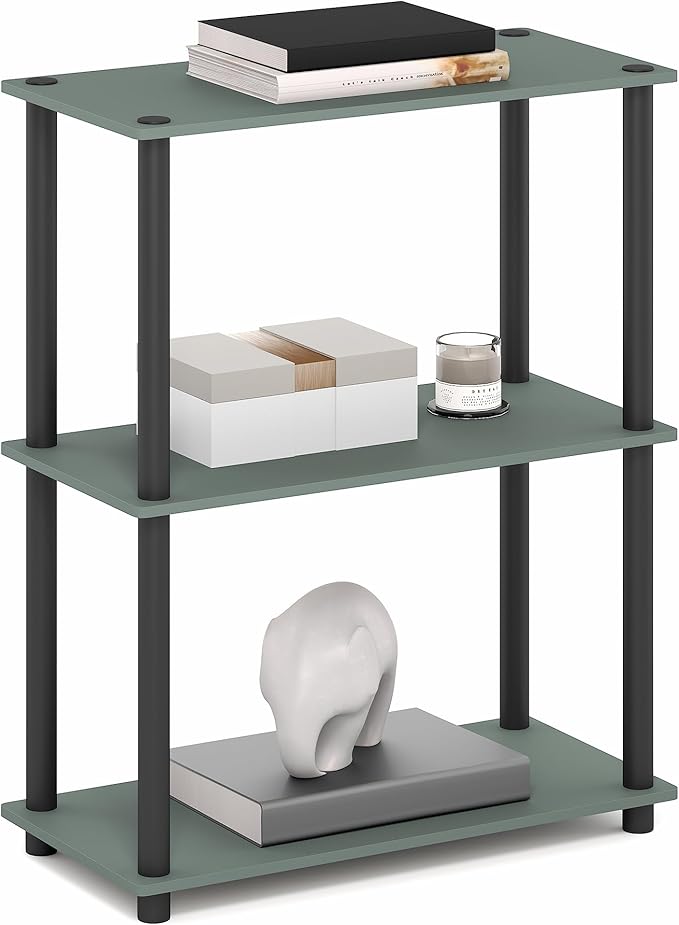 Furinno Turn-N-Tube Storage Shelves, 3-Tier Book Shelf, Corner Shelf, Toolless Open Shelves, for Organization and Storage, Living Room, Garage, Home Office, Sage Green