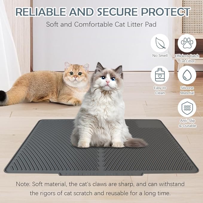 Cat Litter Mat, Silicone Kitty Litter Mat Waterproof Litter Catcher Mat, Litter Box Mat, Cat Litter Trapper for Floor, Anti-Slip and Easy to Clean (Grey)