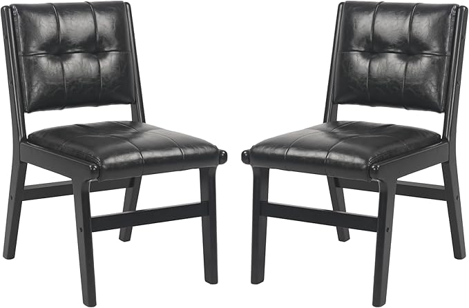 KCC Modern PU Leather Dining Chairs Set of 2, Upholstered Kitchen Chairs with Solid Wood Legs and Comfortable Seat for Dining Room/Lounge/Bedroom(Black)