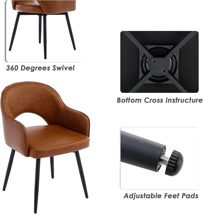 DUOMAY Swivel Dining Arm Chair Set of 4 PU Leather Upholstered Side Chair Modern Accent Guest Chair Home Office Desk Chair for Dining Room Living Room Office, Brown