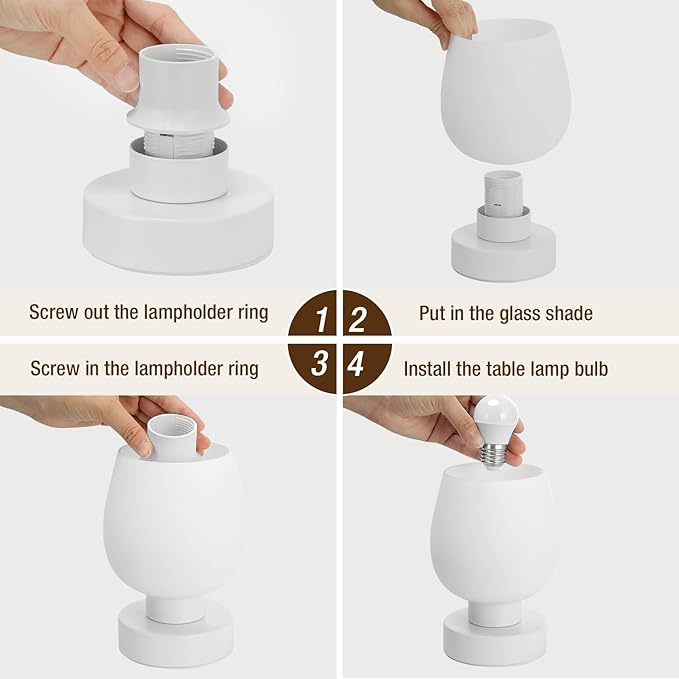 Touch Table Lamp for Nightstand - Small Bedside Lamp for Bedroom Living Room Night Stands, Desk Lamp with White Glass Shade for Small Spaces, 3 Way Dimmable, LED Bulbs, Gifts