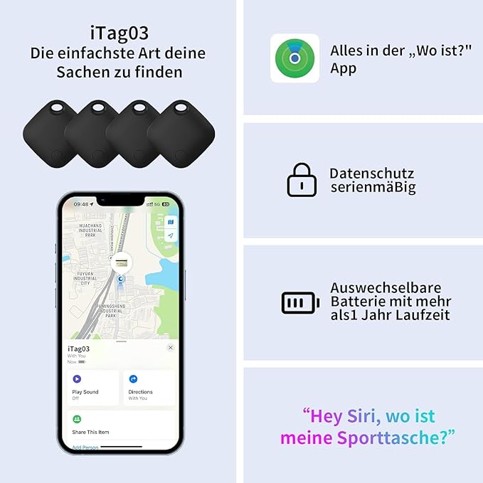 Air Tracker Tags 4 Pack (iOS Only, Not for Android) Bluetooth Luggage Tracker Tags Works with Apple Find My, Key Finder and Item Locator for Luggage, Backpack, Suitcases, Replaceable Battery