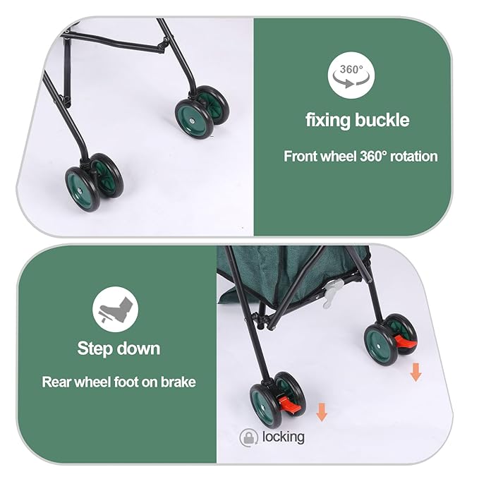 Umbrella Dog Stroller, Foldable Pet Stroller for Small Dogs Cats, 4 Wheels Pet Strolling Cart with Carrying Strap and Cup Holder, Breathable and Visible Mesh, Dog Poop Bags & Dispenser (Dark Green)