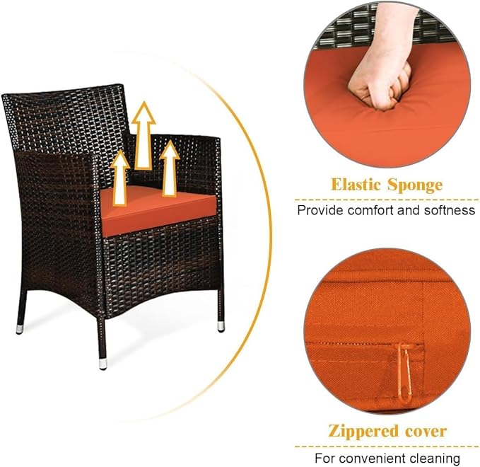 Goplus 4-Piece Rattan Patio Set, Outdoor/Indoor Wicker Conversation Set for Pool, Backyard, Lawn, Wicker Chairs and Sofa with Soft Cushion, Rattan Furniture with Tempered Glass Coffee Table