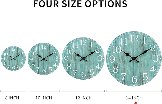 HYLANDA 14 Inch Teal Wall Clock - Silent, Non-Ticking, Battery Operated, Decorative, Unisex