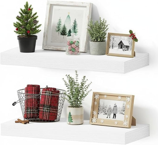 Vivelove 16 inch Floating Shelves for Wall, Bathroom Shelves Over Toilet, Wall Shelf for Bedroom, Living Room, Kitchen, Office Home Decor, Narrow Shelves with Invisible Brackets - Set of 2, White