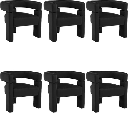 Black Dining Chairs Set of 6, Upholstered Velvet Barrel Chairs with Arms Comfy Side Chairs for Living Room/Dining Room/Reception