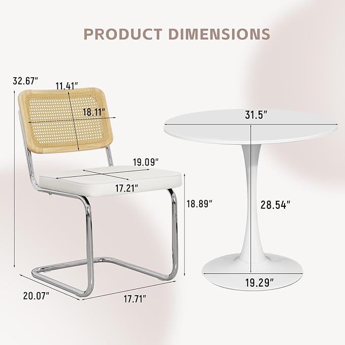 SoarFlash Kitchen Table and Chairs for 2, 31.5" Dining Table Set for 2 with Velvet Upholstered Chairs, 3 Piece Round Kitchen Table Set, Dining Room Table Set for Small Space, Apartment, Beige/White