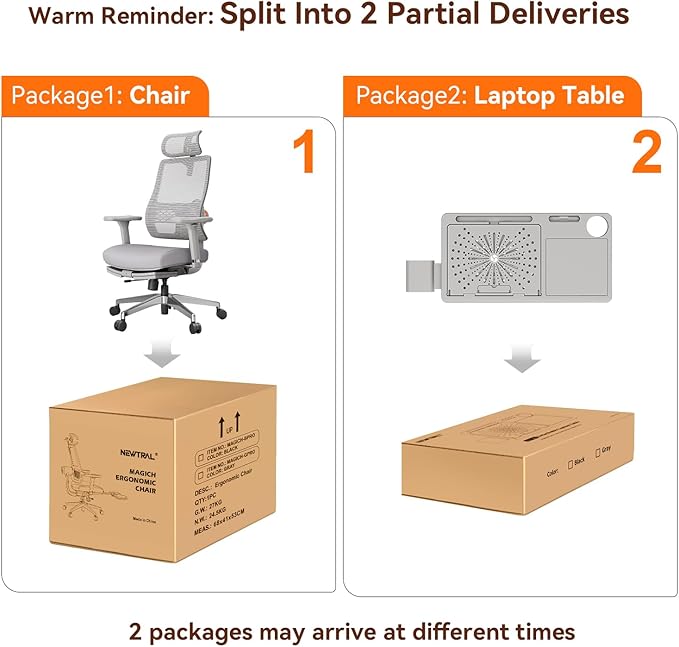 Newtral Ergonomic Office Chair - Home Office Desk Chair with Footrest, with Auto-Following Lumbar Support, 4D Armrest, Adjustable Seat Depth & Height