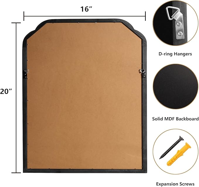 WallBeyond Wood Bathroom Mirrors for Wall Mounted, 16" x 20" Rustic Wood Frame Wall Mirrors Decorative for Living Room or Bedroom Vanity Mirror (Black)