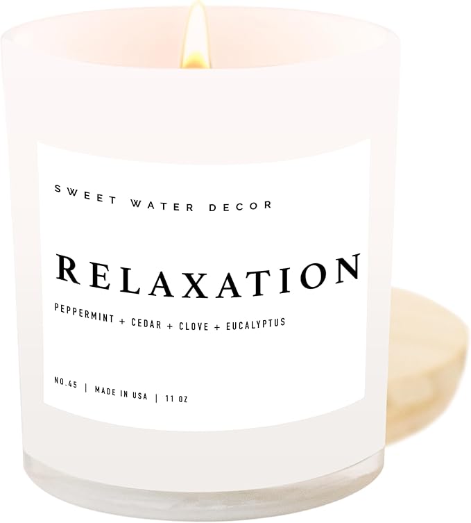 Sweet Water Decor Relaxation Candle - Peppermint, Clove, Cedar, Eucalyptus Scented Aromatherapy Candle - 11oz Jar Candle with Wood Lid, 50+ Hour Burn Time, Made in The USA - Spa Candle for Spring