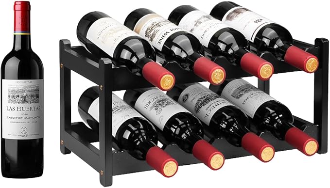 Wine Rack 8 Bottle 2-Tier Eco-Friendly Bamboo Wine Storage Easy-Assembly Space-Saving for Wine Lovers,Kitchen Wine Organizer for Countertop,Pantry, Home,Room Decor,Bar