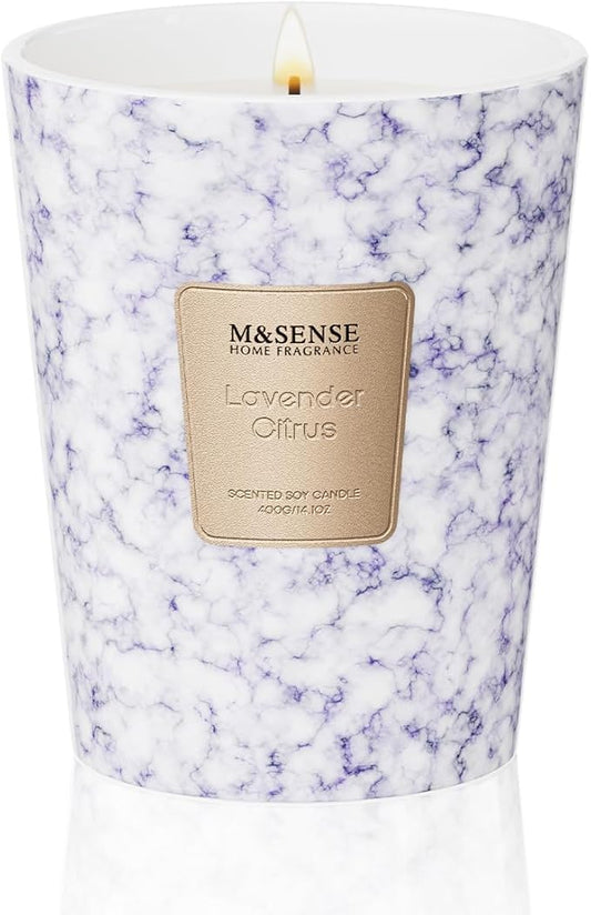 M&SENSE Lavender Citrus Scented Soy Candle, 3 Wick Highly Scented 14.1 Oz 80H, Aromatherapy Scented Candle Gift for Women and Men