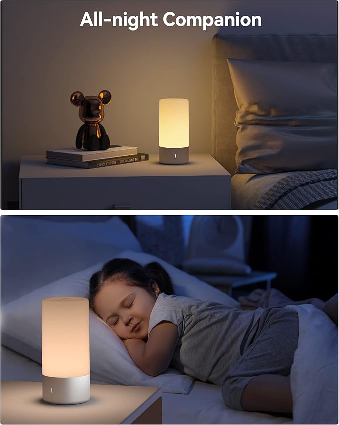 Table Lamp, [Advanced] Bedside Touch Control Lamp for Bedroom 3 Level Dimmable Warm White Lights with 256 RGB Color Mode Modern Deisgn Smart Nightstand Desktop LED Lamps Portable for Read