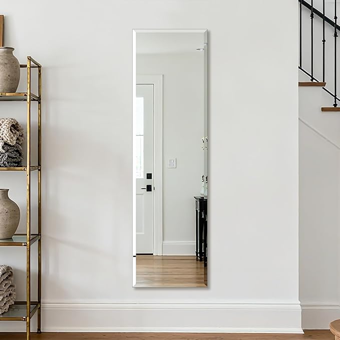 Ruomeng Frameless Full Length Mirror for Wall, 48x14 Inch Bathroom Vanity Mirror Farmhouse, Large Rectangle Mirror with Beveled Edge, Tempered Glass, Hangs Horizontally or Vertically