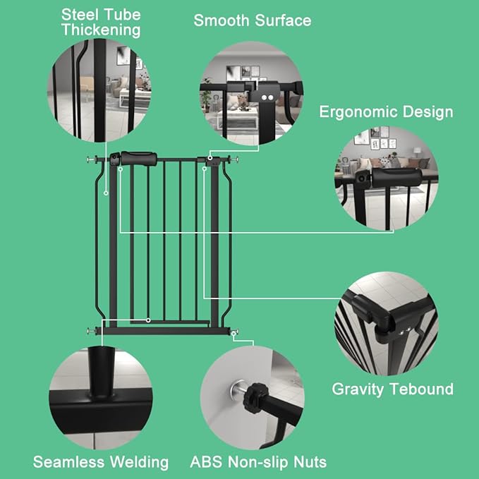 ALLAIBB Extra Wide Pressure Mounted Baby Gate Walk Through Child Kids Safety Toddler Tension White Long Large Pet Dog Gates with Extension for doorways Kitchen (29.13-33.86"/74-86cm, Black)
