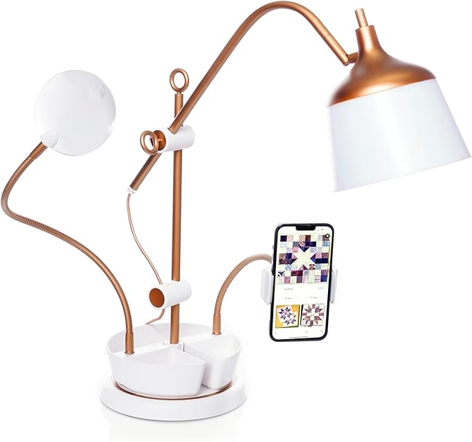 Anita Table Lamp - Daylight Crafting Lamp with Dimmer Switch, 3 Color Modes, 6000 Kelvin, Extendable Arm & Magnifying Lens for Quilting, Stitching, Arts & Crafts