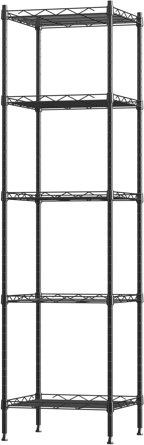 5 Tier Standing Metal Wire Shelving Unit, Adjustable Height, Storage Shelf Units for Laundry Bathroom Kitchen Pantry Closet (11.8" D x 11.8" W x 50.2" H inches, Black)