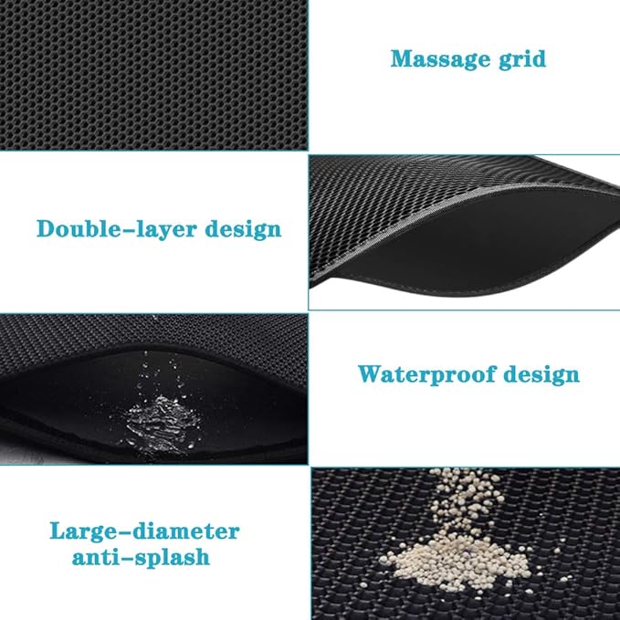 Large Cat Litter Box Mat: Easy Clean Kitty Litter Trapping Mat for Floor, Plastic Cat Box Pad (24 * 30in-Black-1)