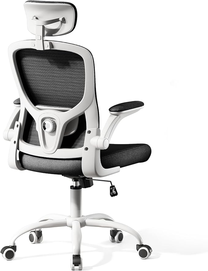 Ergonomic Office Chair with Headrest,Adjustable Back and Lumbar Support, Arm Rest Computer Chair Adults,90-120° Tilt Lock Rolling Swivel,Home Office Task Chair(White-Black)