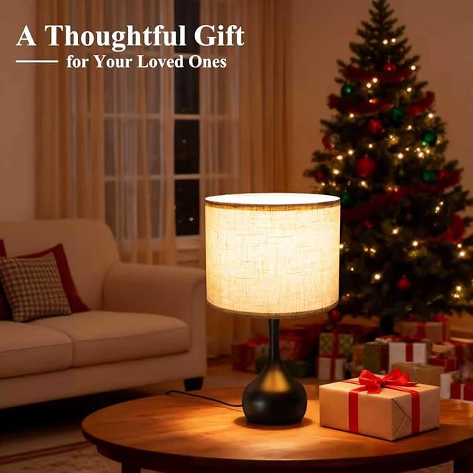 ONEWISH Touch Bedside Lamp for Bedroom, 3-Way Dimmable Table Lamps for Nightstand with Cylindrical Fabric Shade, Desk Lamp for Living Room, End Tables, Home Office