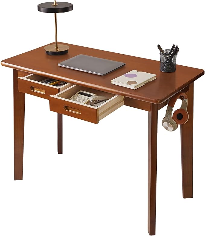 Wood Writing Desk with Drawer and Hanging Rod, Small Computer Desk Table, Work Table, Study Desk, Small Wooden Dining Table Brown YD-WD01H