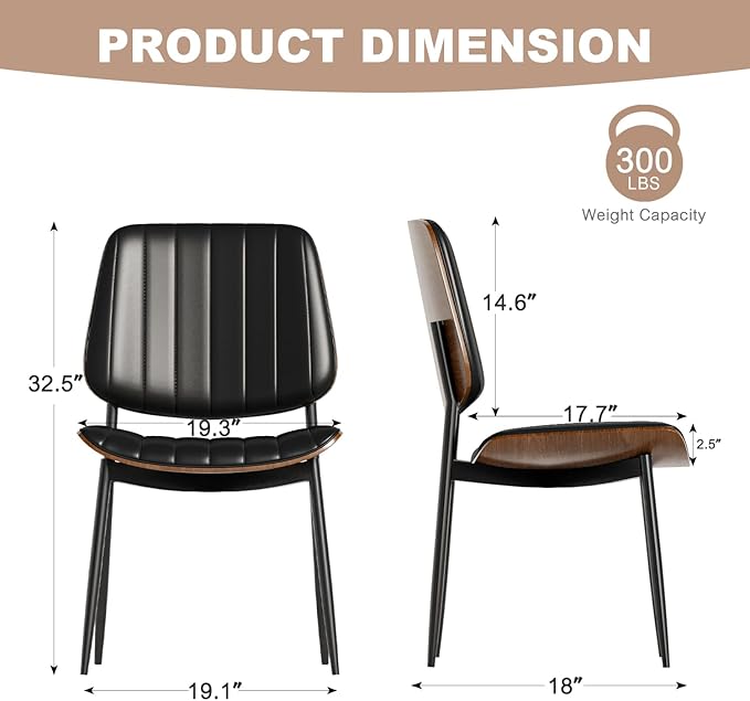 Modern Green Leather Dining Chair Set of 2, Bentwood Backrest & Black Metal Frame Ergonomic Comfort, Sustainable Style, Multi-Space Versatile, Black