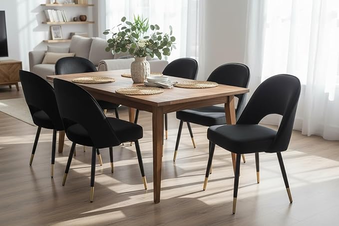 DUOMAY Modern Dining Chair Set of 4 with Open Back, Velvet Upholstered Armless Chair with Metal Frame Side Chair for Kitchen Dining Room Living Room, Black