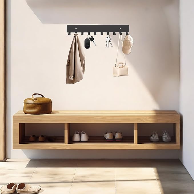 2 Pack Key Holder Wall Mount with 10 Hooks & Includes Screws, Car Key Holder for Wall, Kitchen Hooks, Keys Holders for Entryway, Hallway, Living Room (Black)