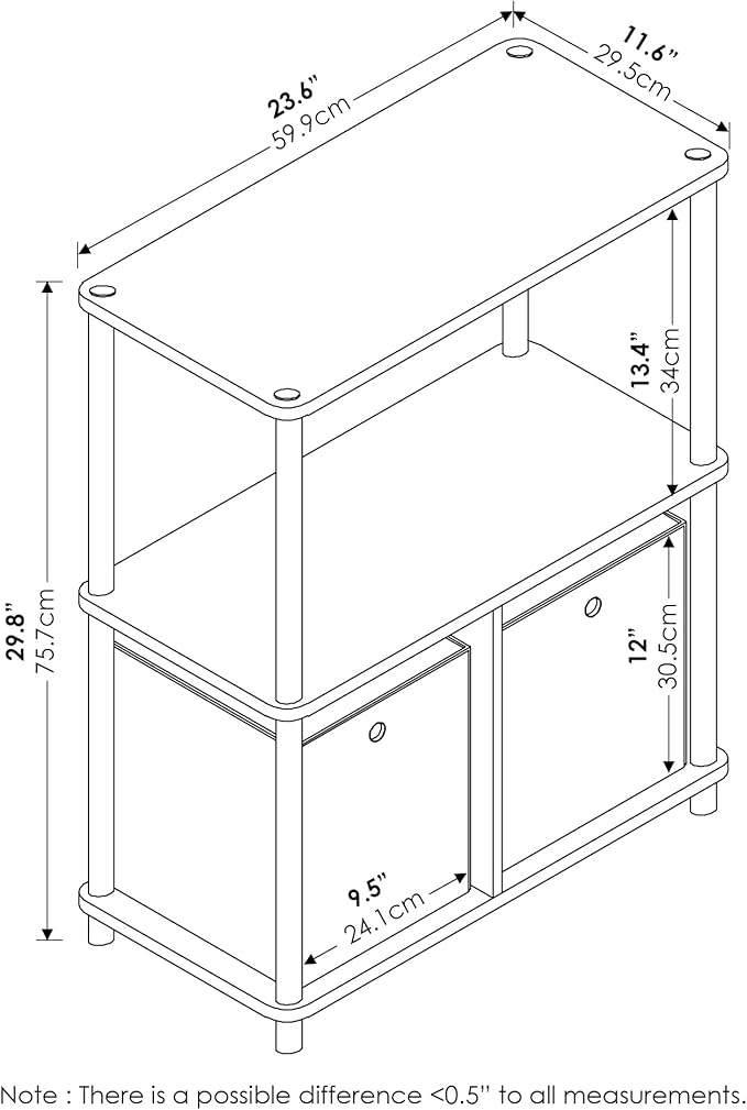 Furinno Go Green 3-Tier 2-Bin Multi-Purpose Storage Shelf (Set of 2), Beech