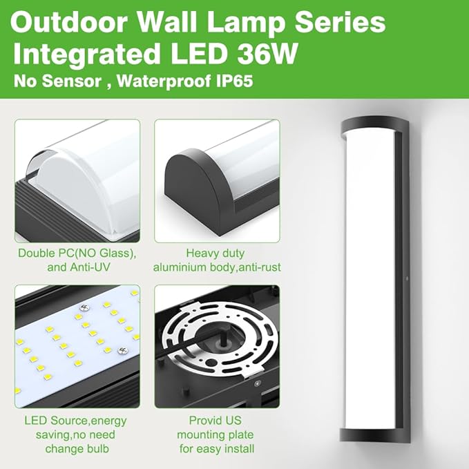 Sytmhoe Dimmable 23.6in 6000K LED Modern Outdoor Wall Light,10%-100% Dimming Porch & Patio Wall Light Fixture,Black Aluminum&Dual PC Wall Lights Suitable for Garage Living Room Courtyard House(6000K)