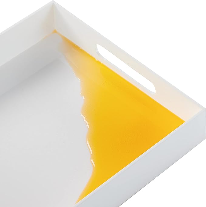 Glossy White Acrylic Serving Tray with Handles-Acrylic Tray for Ottoman,Coffee Table, Breakfast, Tea, Food, Butler - Decorative Tray (12x12x2H Inch with, White)