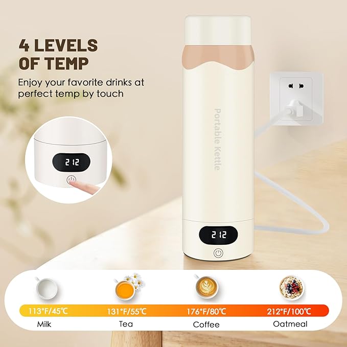 Travel Electric Kettle Portable Mini Kettle, 316 Stainless Steel 16.91Oz/500mL, Smart Small Hot Water Boiler with 4 Temperature,Fast Boiling water with Auto Shut-Off and Boil Dry Protection