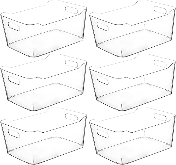 Clear Extra Large Plastic Storage Bins, Pantry Organizers and Storage Containers Fridge Organizer Bins for Organizing Home, Kitchen Organization. Bathroom, Refrigerator, Freezer, Laundry Room