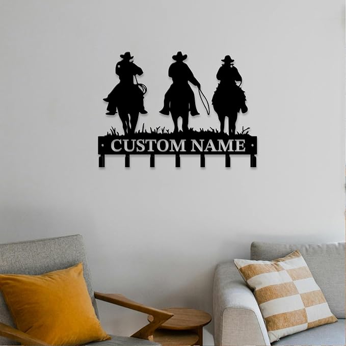 Personalized Custom Name West Cowboy Keys Hooks,Metal Cowboy Art Clothes Keys Hooks,Metal Cowboy Lover Wall Home Storage Decorative Keys Hooks,Key Holder Hooks for Wall (Style K)