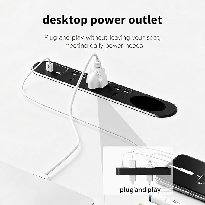 Writing Computer Desk, 60-Inch Large Executive Desk Office Workstation with Chrome-Plated Legs and Built-in Power Outlet, Writing Table Business Furniture, Modern Minimalist Style for Home Office