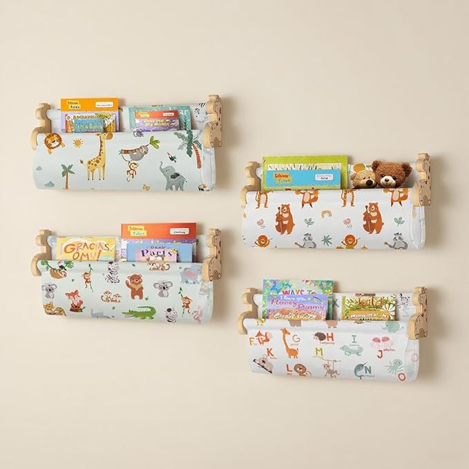 Floating Book Shelves for Wall Set of 4 Wood Nursery Bookshelves for Kids Room 16.9 Inch Kids Bookshelf for Books Toys and Decor,Wall Mounted Storage for Baby Boys Girls Bedroom Living Room