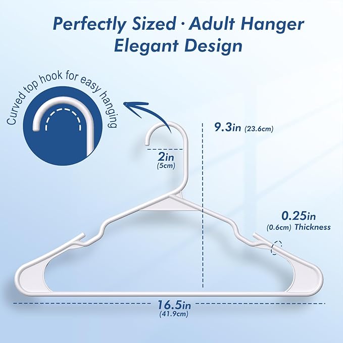 HOUSE DAY Plastic Hangers 16 Pack - Adult Clothes Hangers White - Space Saving, Non-Slip, Durable & Sturdy Hanger with Shoulder Grooves for Closet, Perfect Slim Coat Hanger - Ganchos para Colgar Ropa