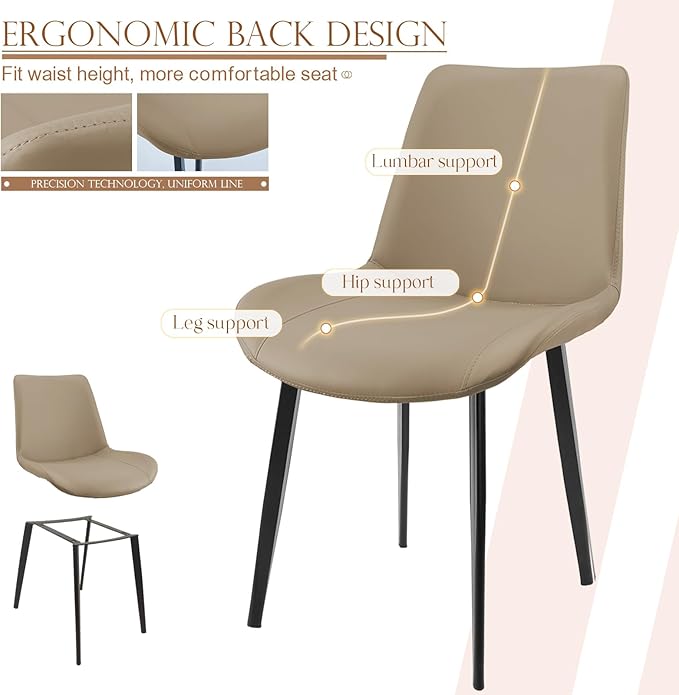 Dining Chairs, Modern PU Leather Dining Room Chair with Sturdy Metal Legs, Upholstered Seat Dinner Chairs Accent Side Chairs for Indoor Kitchen Living Room (Tan, Set of 6)