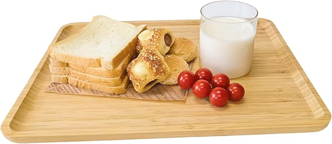 Bamboo Serving Tray Rectangle Platter Breakfast Dinner Food Bed Tray for Eating Kitchen Restaurants (1, 15.7" x 12.8" x 0.8" (no Handle))
